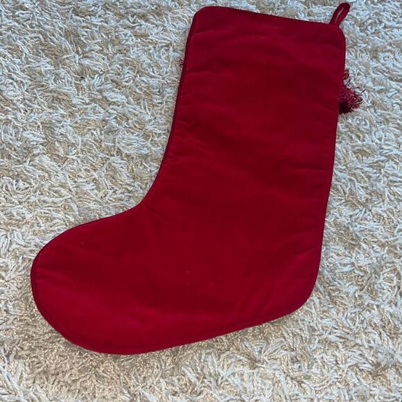 VINTAGE SANTA CLAUS CHRISTMAS STOCKING CROSS STITCH HANDMADE USA RED - Picture 8 of 12